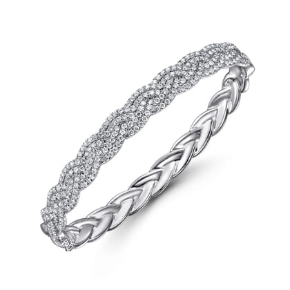 14K White Gold Diamond Pave Braided Bangle
