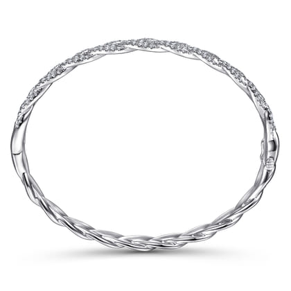 14K White Gold Diamond Pave Braided Bangle