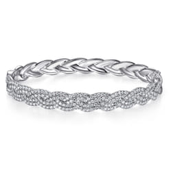 14K White Gold Diamond Pave Braided Bangle