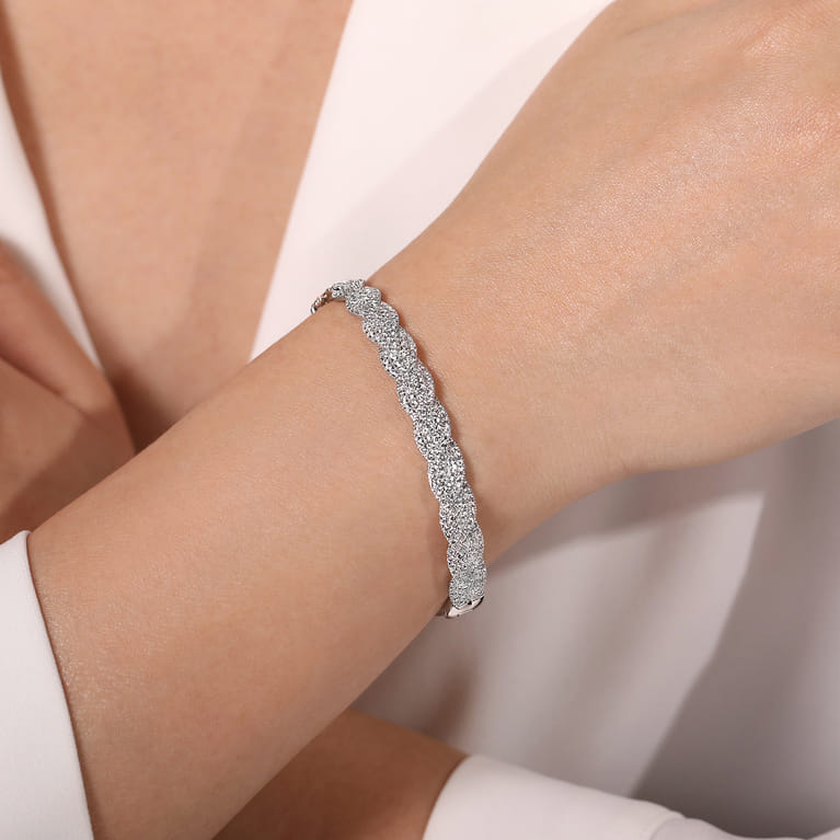 14K White Gold Diamond Pave Braided Bangle - 1.75 ct - Shot 4