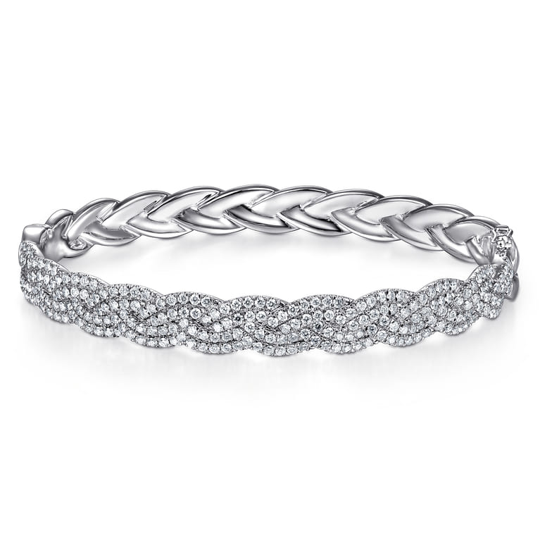 14K White Gold Diamond Pave Braided Bangle - 2.35 ct - Shot 1
