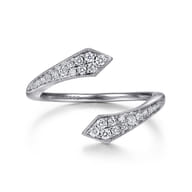 14K White Gold Diamond Pave Bypass Open Ring