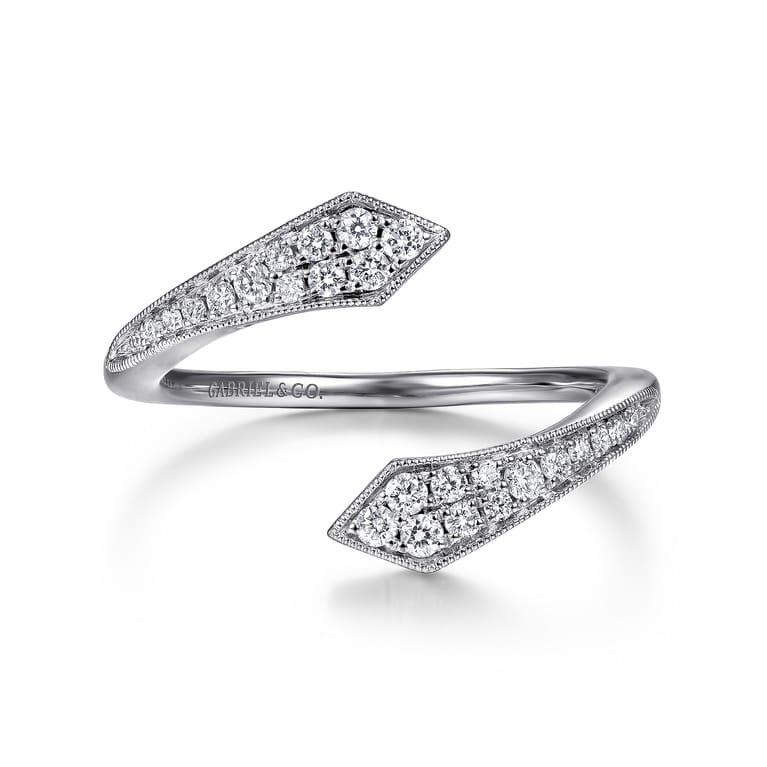 14K White Gold Diamond Pave Bypass Open Ring - 0.25 ct - Shot 1