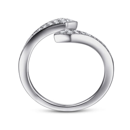 14K White Gold Diamond Pave Bypass Open Ring