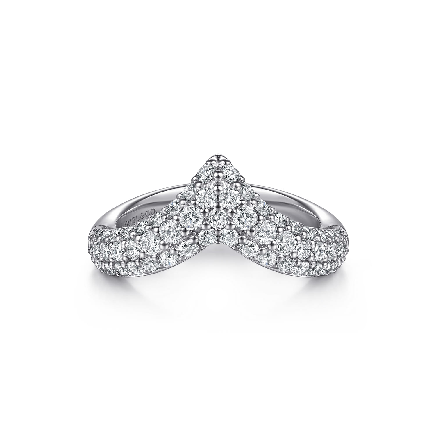 14K White Gold Diamond Pave Chevron Pinkie Ring - 0.6 ct - Shot 1