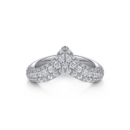 14K White Gold Diamond Pave Chevron Pinkie Ring