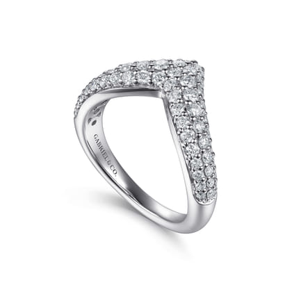 14K White Gold Diamond Pave Chevron Pinkie Ring