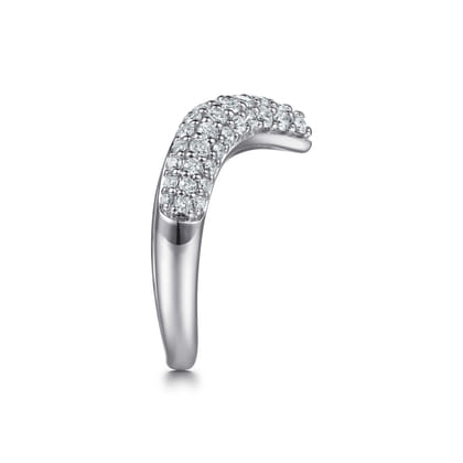 14K White Gold Diamond Pave Chevron Pinkie Ring