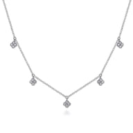 14K White Gold Diamond Pave Clover Drop Necklace