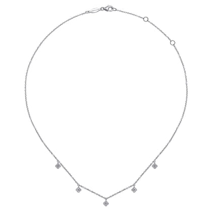 14K White Gold Diamond Pave Clover Drop Necklace