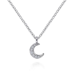 14K White Gold Diamond Pavé Crescent Moon Pendant Necklace