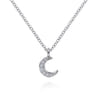 14K White Gold Diamond Pave Crescent Moon Pendant Necklace - 0.04 ct