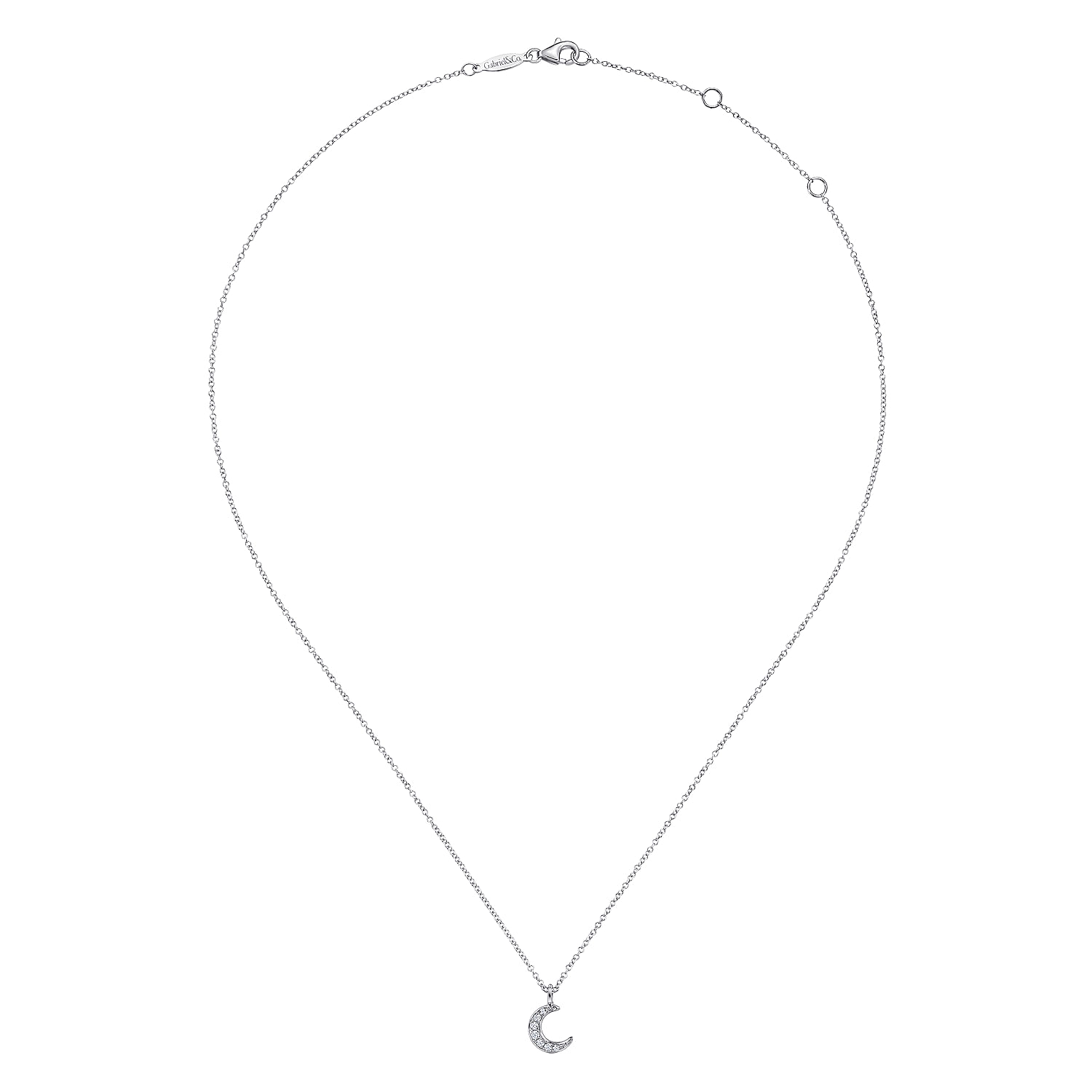 14K White Gold Diamond Pave Crescent Moon Pendant Necklace