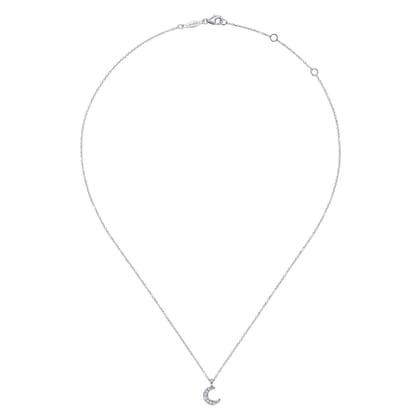14K White Gold Diamond Pave Crescent Moon Pendant Necklace