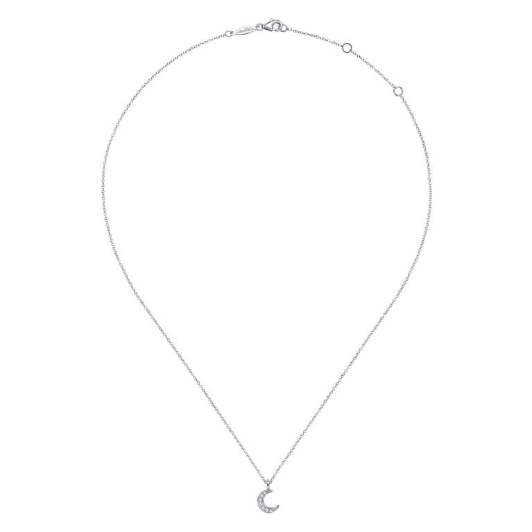 14K White Gold Diamond Pave Crescent Moon Pendant Necklace - 0.04 ct - Shot 2