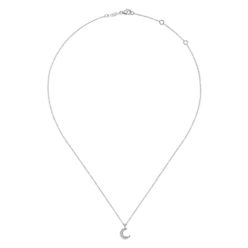 14K White Gold Diamond Pave Crescent Pendant Necklace - 0.04 ct - Shot 2