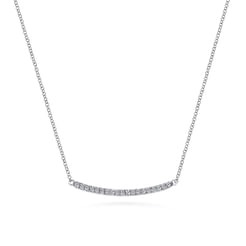 14K White Gold Diamond Pave Curved Bar Necklace