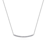 14K White Gold Diamond Pave Curved Bar Necklace