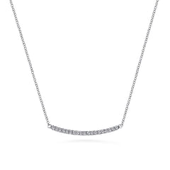 14K White Gold Diamond Pave Curved Bar Necklace