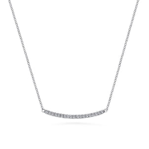 14K White Gold Diamond Pave Curved Bar Necklace