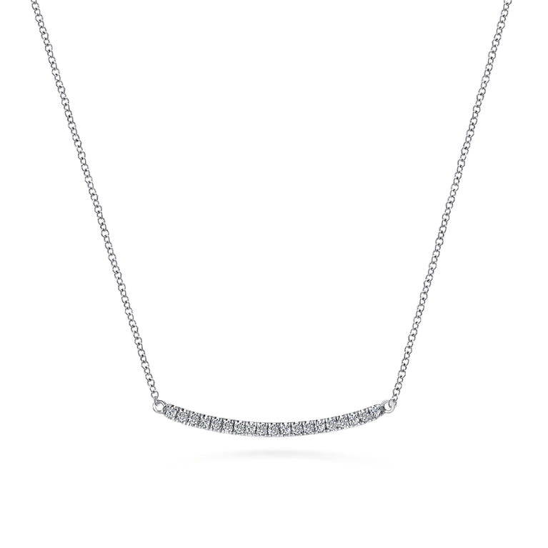 14K White Gold Diamond Pave Curved Bar Necklace - 0.19 ct - Shot 1