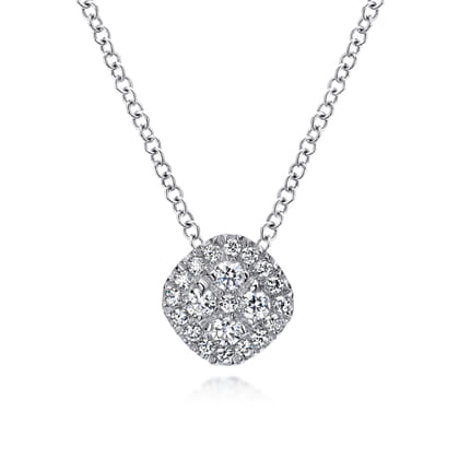14K White Gold Diamond Pave Cushion Pendant Necklace