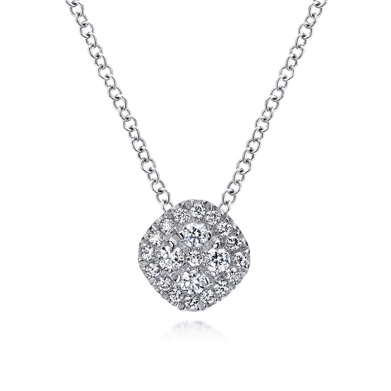 14K White Gold Diamond Pave Cushion Pendant Necklace - 0.22 ct - Shot 1