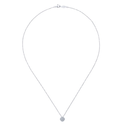 14K White Gold Diamond Pave Cushion Pendant Necklace