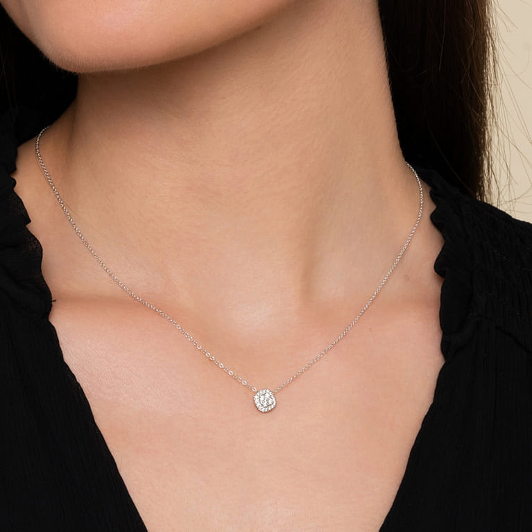 14K White Gold Diamond Pave Cushion Pendant Necklace - 0.22 ct - Shot 3