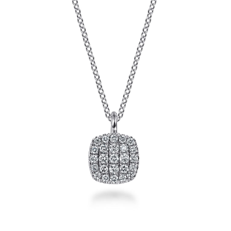 14K White Gold Diamond Pave Cushion Shaped Pendant Necklace - 0.24 ct - Shot 1