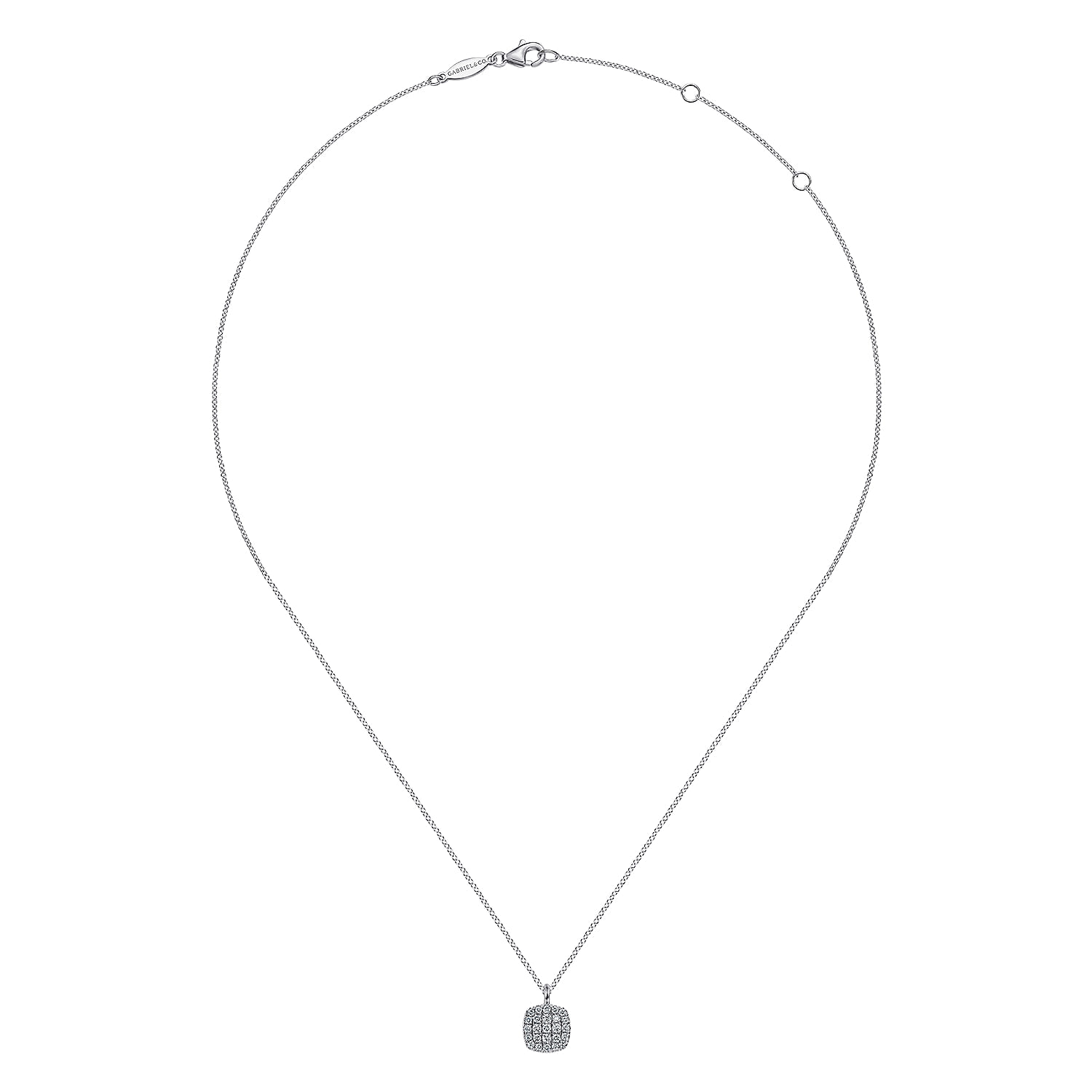 14K White Gold Diamond Pave Cushion Shaped Pendant Necklace - 0.24 ct - Shot 2