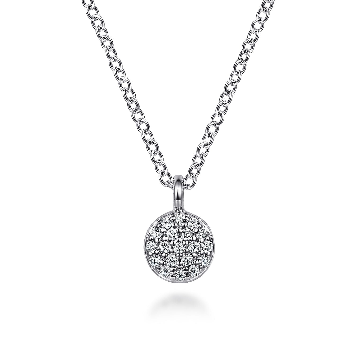 14K White Gold Diamond Pave Disk Pendant Necklace - 0.07 ct - Shot 1