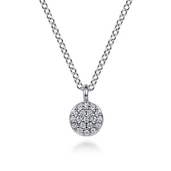 14K White Gold Diamond Pavé Disk Pendant Necklace