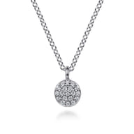 14K White Gold Diamond Pave Disk Pendant Necklace