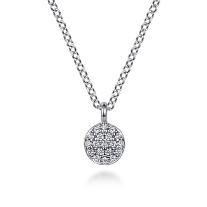 14K White Gold Diamond Pave Disk Pendant Necklace