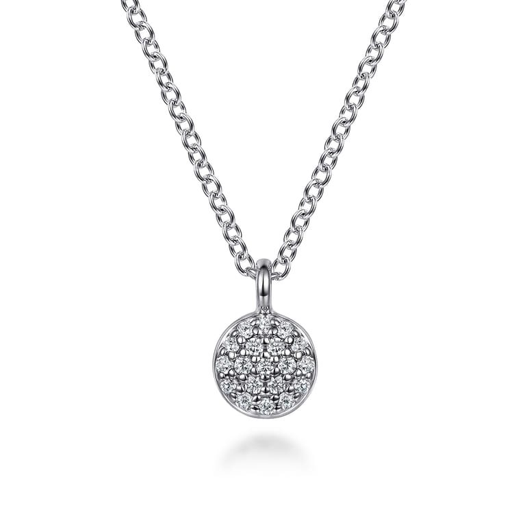 14K White Gold Diamond Pave Disk Pendant Necklace - 0.07 ct - Shot 1