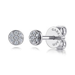 14K White Gold Diamond Pave Disk Stud Earrings