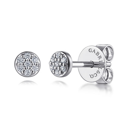 14K White Gold Diamond Pave Disk Stud Earrings