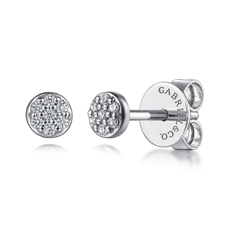 14K White Gold Diamond Pave Disk Stud Earrings - 0.07 ct - Shot 1
