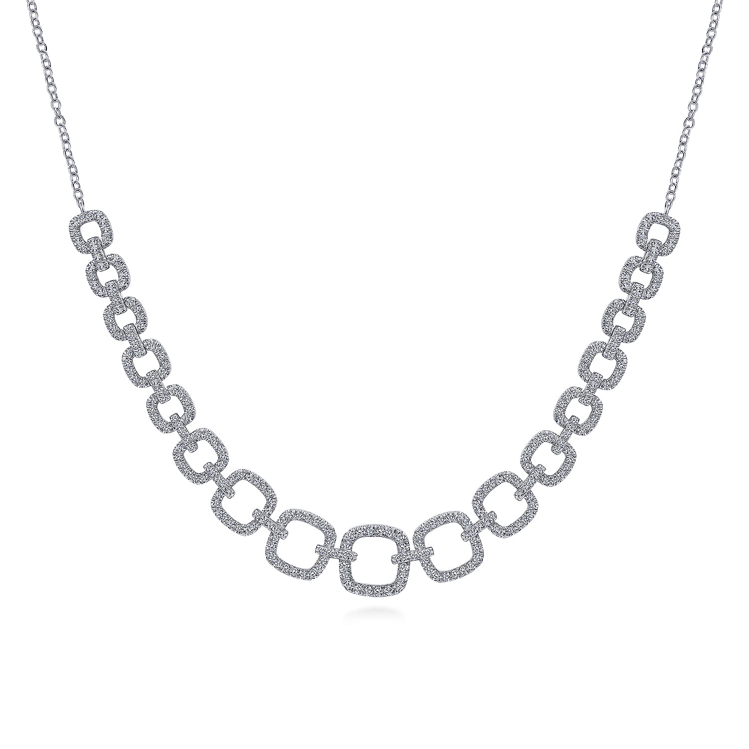 14K White Gold Diamond Pave Graduating Square Link Necklace - 1.45 ct - Shot 1