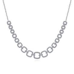 14K White Gold Diamond Pavé Graduating Square Link Necklace