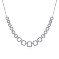 14K White Gold Diamond Pave Graduating Square Link Necklace