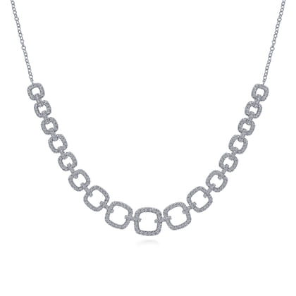 14K White Gold Diamond Pave Graduating Square Link Necklace