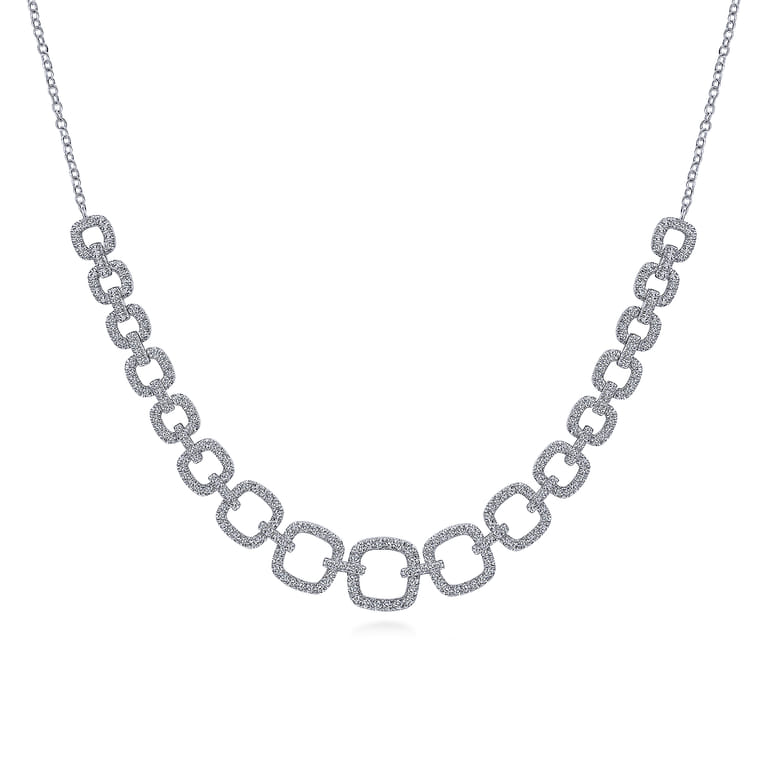 14K White Gold Diamond Pave Graduating Square Link Necklace - 1.45 ct - Shot 1