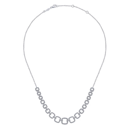 14K White Gold Diamond Pave Graduating Square Link Necklace