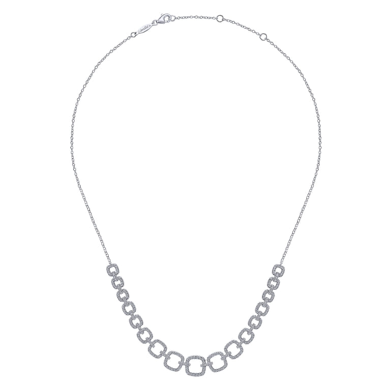 14K White Gold Diamond Pave Graduating Square Link Necklace - 1.45 ct - Shot 2