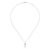 14K White Gold Diamond Pave Halo and Pearl Drop Pendant Necklace - 0.18 ct