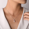 14K White Gold Diamond Pave Halo and Pearl Drop Pendant Necklace - 0.18 ct