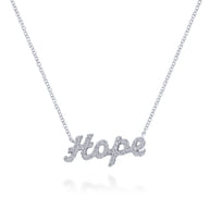 14K White Gold Diamond Pave Hope Necklace