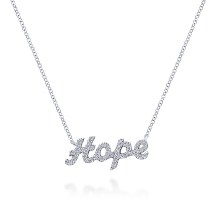 14K White Gold Diamond Pave Hope Necklace